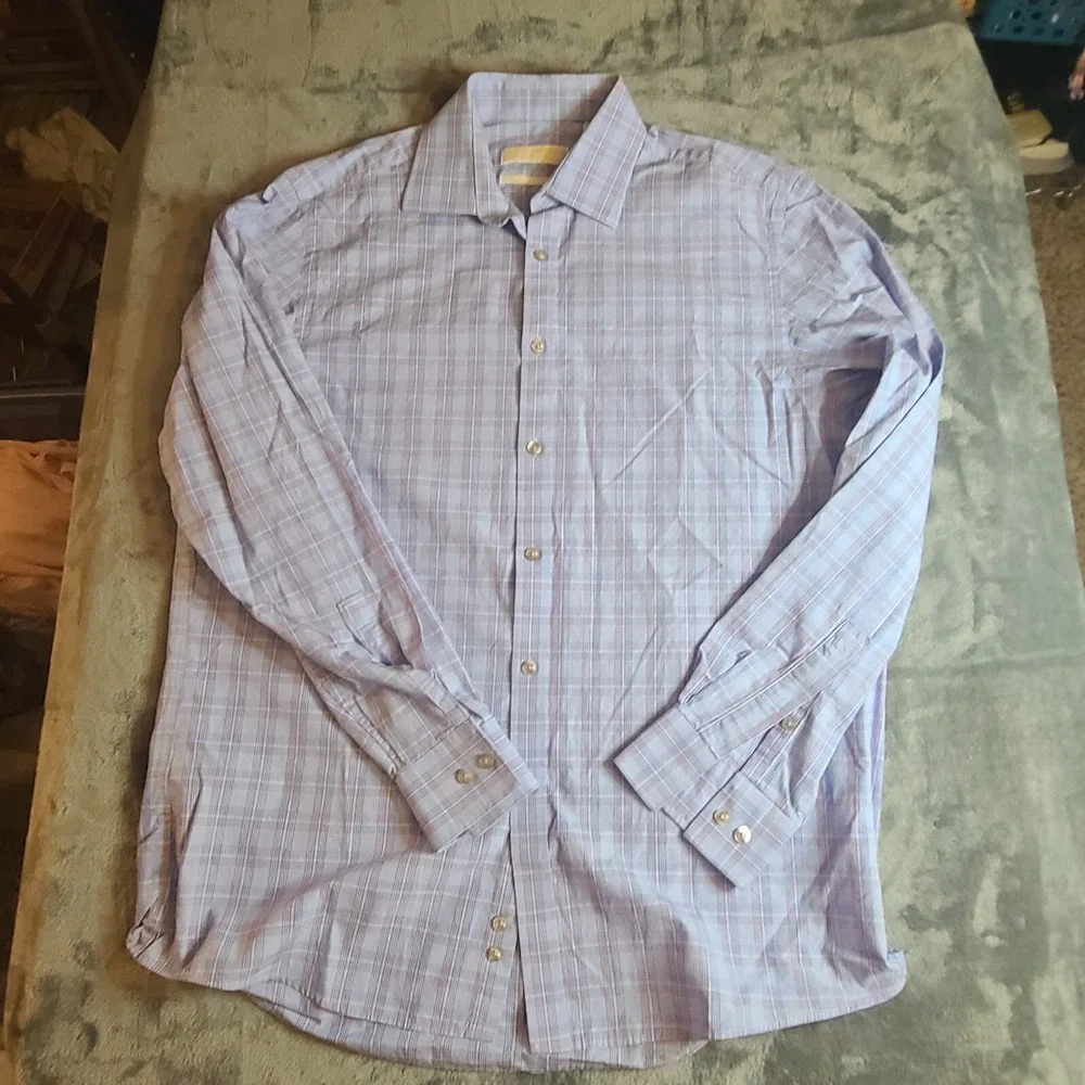 Mens Michael Kors Long Sleeve Button Up Plaid Shirt Size 16 X 34/35 Blue Red
